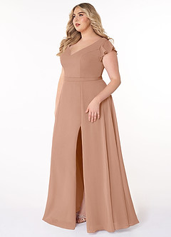 Azazie Claudine Schlussverkauf A-Linie Flatterhülse Chiffon Kleid Champagner Rosa image9