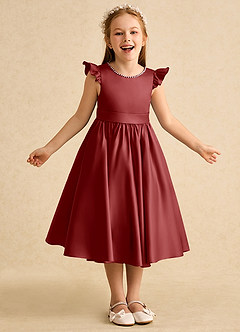 Azazie Dumpling Flower Girl Dresses Rust A-Line Bow Matte Satin Dress image2