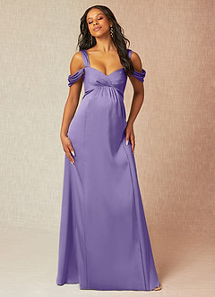 Azazie Rhea Maternity Bridesmaid Dresses A-Line Off-The-Shouler Pleated Stretch Satin Floor-Length Dress image4
