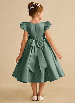 Azazie Pearl Flower Girl Dresses Eucalyptus Ball-Gown Pleated Matte Satin Dress image2
