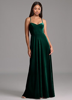 Azazie Mei Bridesmaid Dresses Emerald A-Line Corset Velvet Dress image6