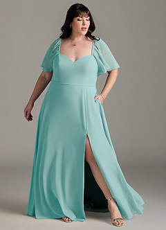 Azazie Chloe Bridesmaid Dresses Aqua A-Line Sweetheart Neckline Chiffon Dress image9