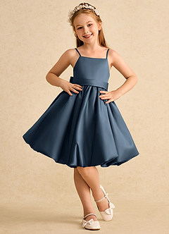 Azazie Davine Flower Girl Dresses Neptune A-Line Spaghetti Strap Matte Satin Dress image3