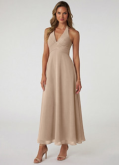 Azazie Tessie 신부 들러리 드레스 A라인 주름진 쉬폰 발목 길이 드레스 image1