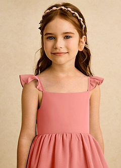 Azazie Boba vestidos de niña de las flores Vestido Rosa Salmón de Gasa de Línea A con Escote cuadrado image8