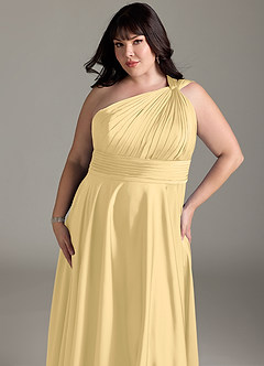 Azazie Charlize Brautjungfernkleider A-Linie One-Shoulder Stretch-Satin Kleid Butter image14