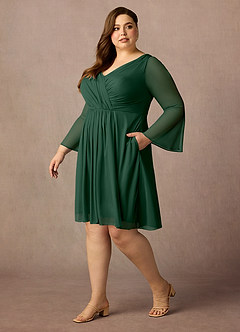 Azazie Teraso Mother of the Bride Dresses Dark Green A-Line Pleated Mesh Dress image11