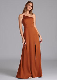 Azazie Trina Bridesmaid Dresses Cinnamon A-Line One Shoulder Stretch Satin Dress image1