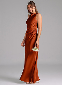 Azazie Evadne Brautjungfernkleider Etui Plissee Stretch-Satin Kleid Paprika image1