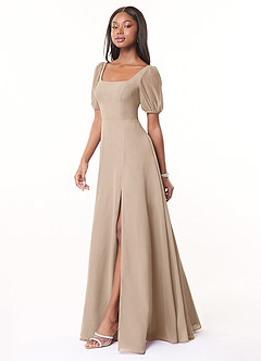 Azazie Alani Bridesmaid Dresses Taupe A-Line Square Neckline Chiffon Dress image3