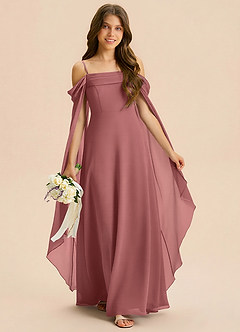 Azazie Moana Junior Linia A Pofałdowany Szyfon Długość podłogi Młodsza druhna Sukienka image3