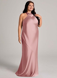 Azazie Velli Bridesmaid Dresses Dusty Rose Mermaid High Neck Stretch Satin Dress image10