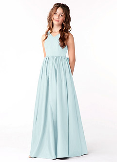 Azazie Hathaway Junior Sea Glass A-Line Bow Matte Satin Dress image3