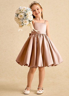 Azazie Davine vestidos de niña de las flores Vestido de Champán Rosado de Satin Mate de Corte En A con Tirante Espagueti image7