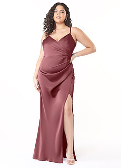 Azazie Maci Bridesmaid Dresses Desert Rose A-Line V-Neck Pleated Stretch Satin Dress image6