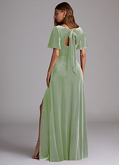 Azazie Kimber Robes de demoiselle d'honneur Robe Trapèze en velours avec poches Vert Sauge image5