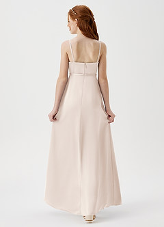 Azazie Kaylee Junior Robe Trapèze en Satin extensible avec ceinture Albâtre Blanc image2