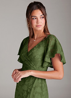Azazie Ambrosia Bridesmaid Dresses Olive A-Line Pleated Floral Burnout Dress image6