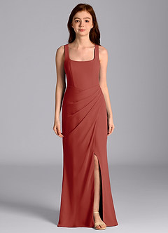Azazie Mero Junior Vestido de Terracota de Gasa de Corte Sirena con Plisado image4