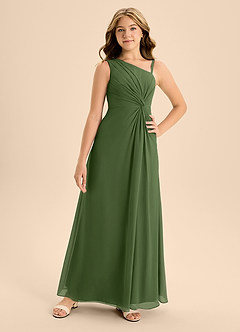 Azazie Brooke Junior Olive A-Line Side Slit Chiffon Dress image4