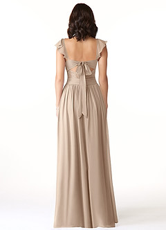 Azazie Lissa Bridesmaid Dresses Taupe A-Line Lace Chiffon Dress image2