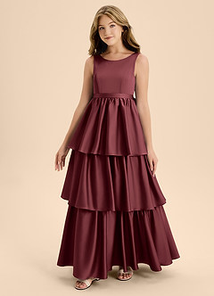 Azazie Meadowyn Junior Abito A-Line in Raso Elasticizzato Fiocco Merlot image4