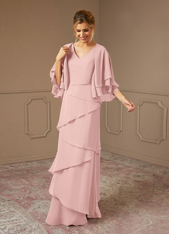 Azazie OHara Mother of the Bride Dresses Powder Pink A-Line V-Neck Chiffon Dress image3