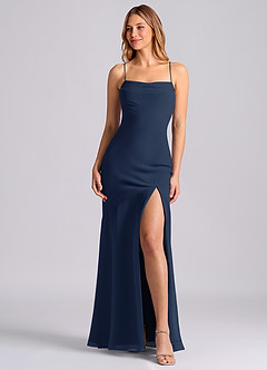 Azazie Grata Robes de demoiselle d'honneur Robe Sirène en Mousseline de soie Plissée Bleu Marine Foncé image1