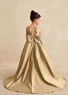 Azazie Mimia Flower Girl Dresses Gold A-Line Bow Matte Satin Dress image2