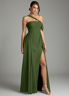 Azazie Kassandra 신부 들러리 드레스 A라인 오프 더 숄더 쉬폰 바닥 길이 드레스 image5