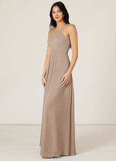 Azazie Sarah Bridesmaid Dresses Taupe Empire Pleated Chiffon Dress image4