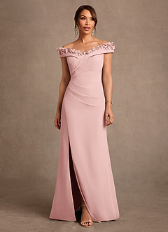 Azazie Jettie vestidos de madre de la novia Vestido de Rosa Empolvado de Gasa de Corte Recto con Plisado image1