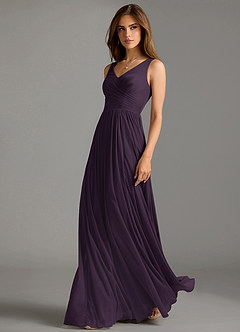 Azazie Keyla Bridesmaid Dresses Plum A-Line Pleated Mesh Dress image1