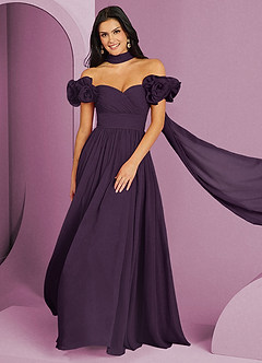 Barbie ♥ Azazie Bridesmaid Dresses Plum A-Line Off the Shoulder Chiffon Convertible Dress image1