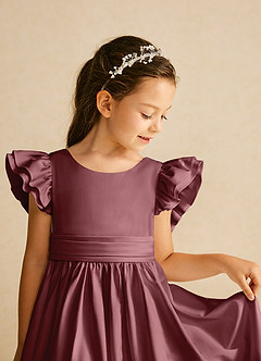 Azazie Piglette Flower Girl Dresses Desert Rose A-Line Bow Matte Satin Dress image3