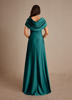 Azazie Branford Mother of the Bride Dresses Peacock A-Line Pleated Stretch Satin Dress image3