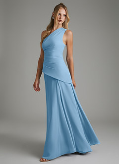 Azazie Holly Bridesmaid Dresses Steel Blue A-Line Corset Chiffon Dress image4