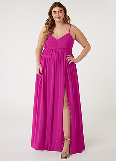 Azazie Alia Brautjungfernkleider A-Linie Plissee Chiffon Kleid Fuchsia image6