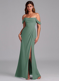 Azazie Johana Bridesmaid Dresses Eucalyptus Mermaid Off the Shoulder Chiffon Convertible Dress image7