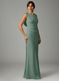 Azazie Kieryn Robes de demoiselle d'honneur Robe Sirène en Satin extensible Plissée Sauge D'argent image4