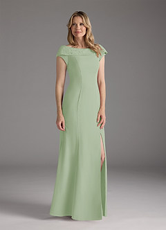 Azazie Cupid Final Sale Dusty Sage A-Line Boatneck Lace Chiffon Dress image3