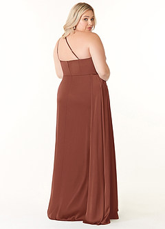 Azazie Maron Robes de demoiselle d'honneur Robe Trapèze en Satin extensible Epaule unique Auburn image9