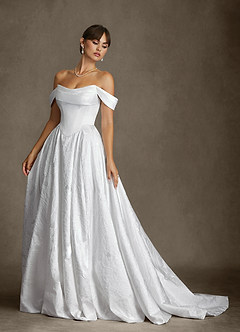 Azazie Ellie Wedding Dresses Diamond White A-Line Strapless Floral Jacquard Dress image7