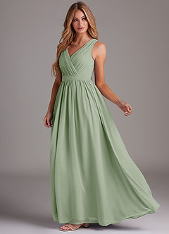 Azazie Kingsley Bridesmaid Dresses Dusty Sage A-Line Lace Chiffon Dress image4