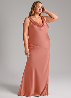 Azazie Rylina Bridesmaid Dresses Salmon Pink Mermaid Stretch Satin Dress image11