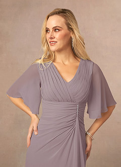 Azazie Carson Mother of the Bride Dresses Dusk A-Line V-Neck Lace Chiffon Dress image4