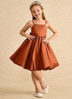 Azazie Davine Flower Girl Dresses Burnt Orange A-Line Spaghetti Strap Matte Satin Dress image3