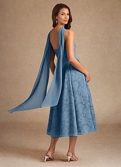Azazie Lorain Mother of the Bride Dresses Steel Blue A-Line Pleated Floral Burnout Dress image6