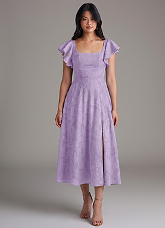 Azazie Bondi Bridesmaid Dresses Lilac A-Line Ruched Floral Burnout Dress image4