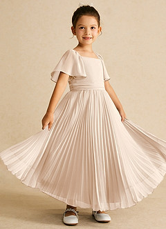 Azazie Bun Bun Flower Girl Dresses White Alabaster A-Line Pleated Chiffon Dress image1